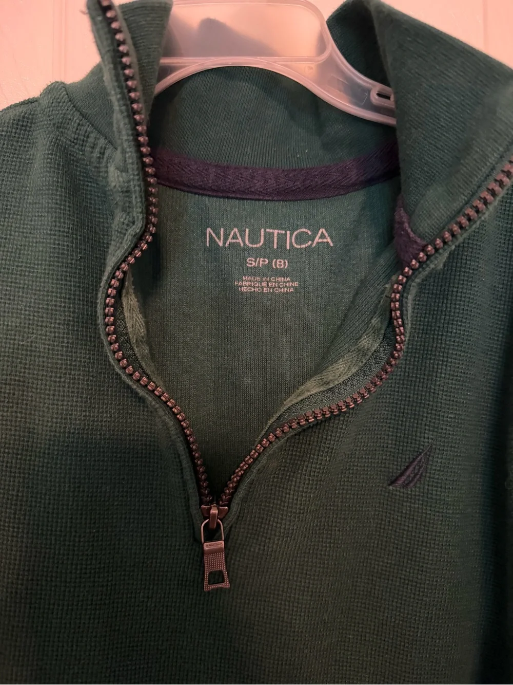 Nautica Boys Size 8 Green Waffle Knit Quarter Zip Pullover Sweater